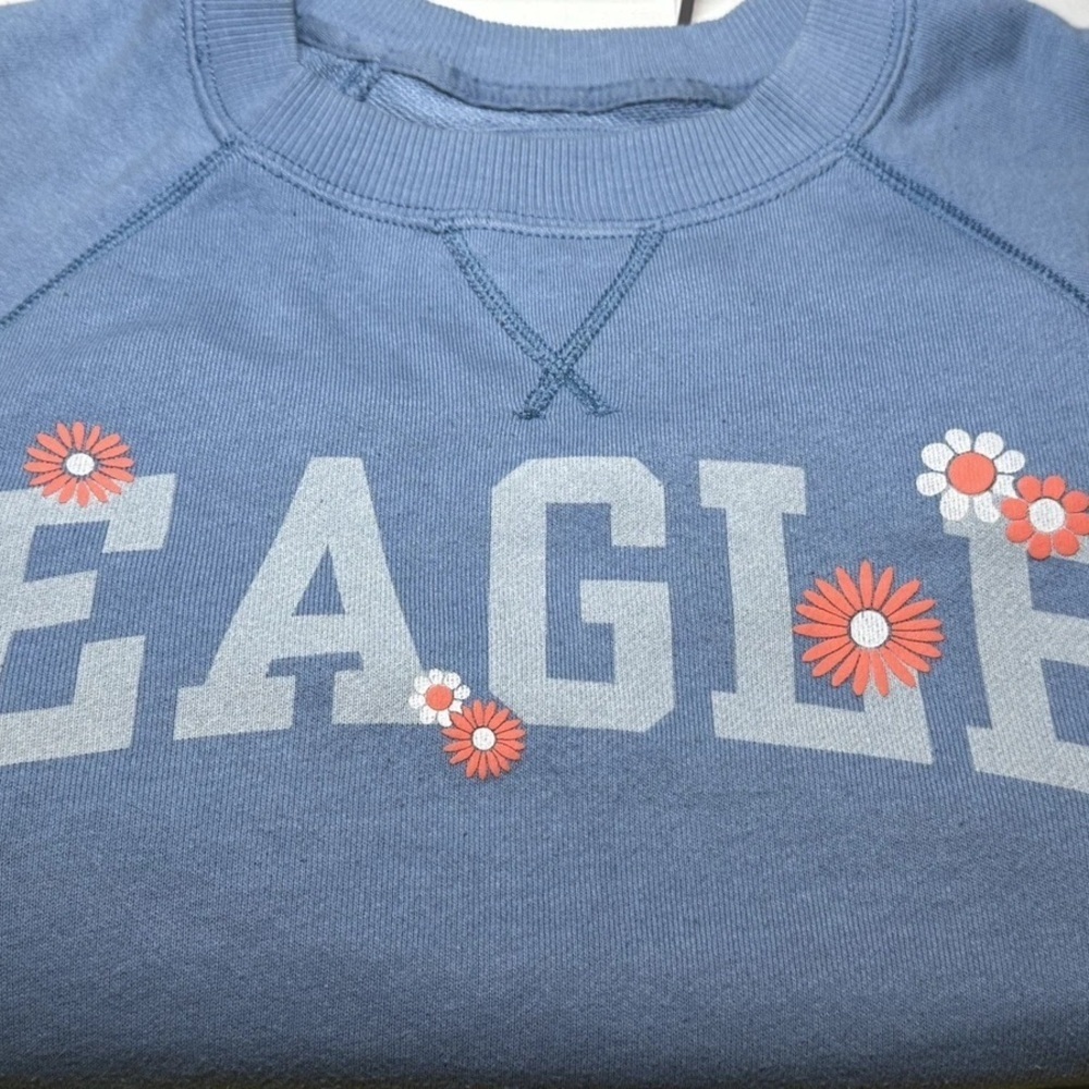 American Eagle Light Blue Crewneck Sweatshirt with Logo & Daisy Design